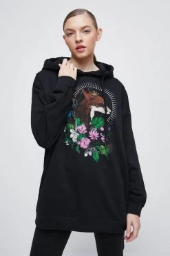 Γυναικεία Χωρίς φερμουάρ Βαμβακερή μπλούζα Medicine χρώμα: μαύρο, με κουκούλα